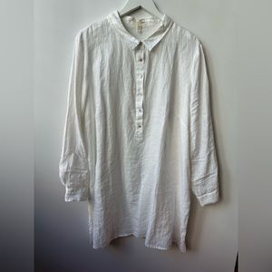 Eileen Fisher 100% Organic Handkerchief Linen Long Sleeve Tunic Top - White 2X